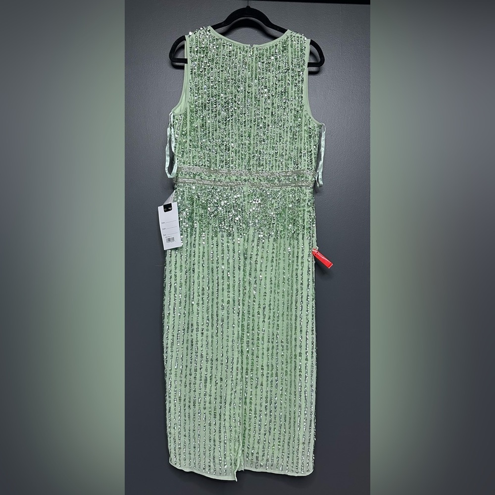 NWT Mac Duggal 70267 Sequined Sleeveless V-Neck Midi Sheath Dress Sage 12 - Picture 8 of 9